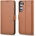 ICARER Haitang Leather Wallet Case - кожен (естествена кожа) калъф, тип портфейл за Samsung Galaxy S22 (кафяв)