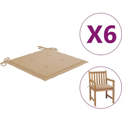 vidaXL Възглавници за столове 6 бр бежови 50x50x4 см Оксфорд плат (314045)