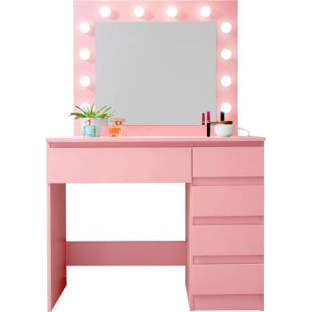 Aga Toaletní stolek se zrcadlem a osvětlením MRDT06-Pink-S Růžový