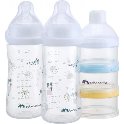 Bebeconfort Sada dojčenských fliaš Emotion Physio White 270ml 2 ks + dávkovač