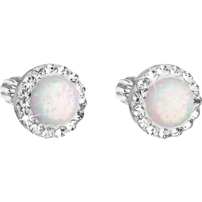 Pavona stříbrné pecky se syntetickým opálem a krystaly Preciosa bílé kulaté 31317.1 White s. Opal