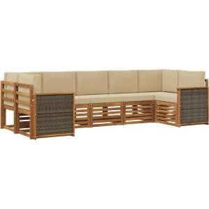 vidaXL Комплект дивани за открито 6 бр. Натурално (3384799)