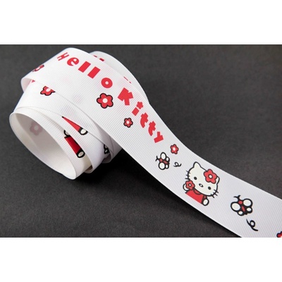 Rypsová stuha Hello Kitty- biela - šírka 3 cm