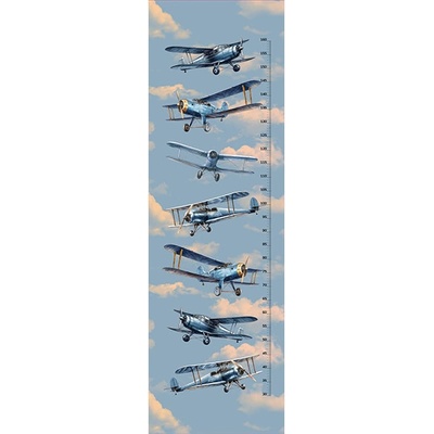 Takoy Panel dětský metr na zeď / nepromokavý polyester retro letadla modrá