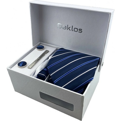 Daklos Luxusní set růžovo stříbrný Kravata kapesníček do saka manžetové knoflíčky kravatová spona v dárkovém balení