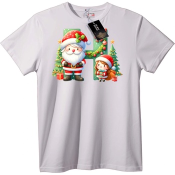 NOONEBRAND Тениска Весела Коледа с Дядо Коледа и Момиче - M, White