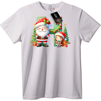 NOONEBRAND Тениска Весела Коледа с Дядо Коледа и Момиче - M, White