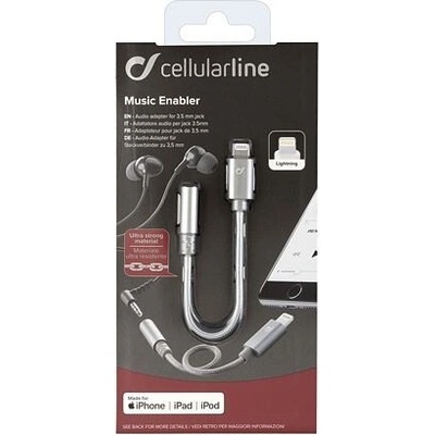 Cellularline Music Enabler Extra odolný adaptér z konektoru Lightning na 3.5 mm jack šedá / MFI certifikace (MUSICENABLERMFID)