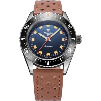 Nivada Grenchen Aquamar Blue - Brown Racing Strap