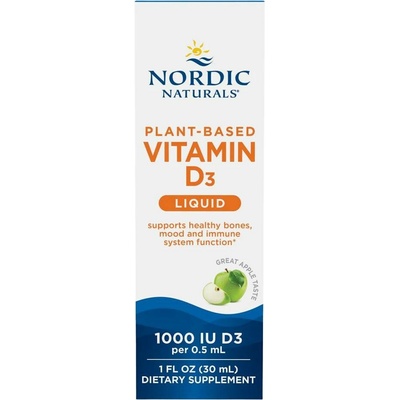 Nordic Naturals Plant-based Liquid Vitamin D3, Veganský Vitamín D3, Jablko, 1000 IU, 30 ml