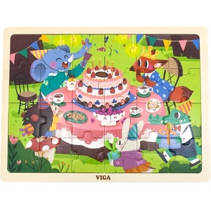 Viga Toys Дървен пъзел Viga - Рожден ден в гората, 24 части (44644) - baby