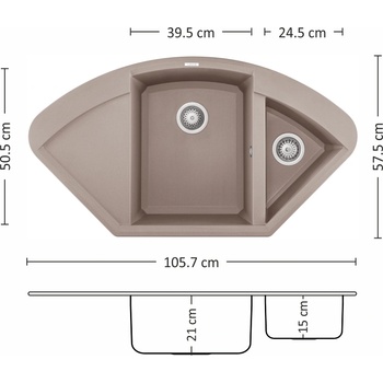 Image 1 of Leks BLED CORNER SI Мивка за вграждане в ъглов шкаф