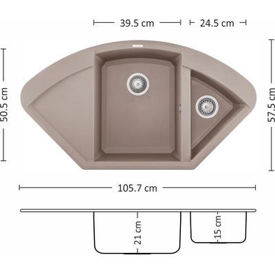 Leks BLED CORNER SI Мивка за вграждане в ъглов шкаф