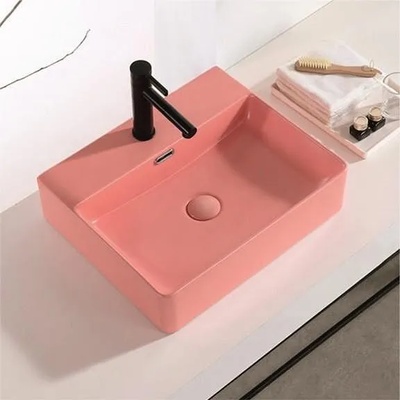 Inter Ceramic Мивка за баня ICB 5042PINK, монтаж върху плот, порцелан, розов мат, 50x42x13м (ICB 5042PINK)
