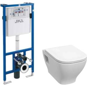Jika Deep - Комплект от предстена инсталация и висяща тоалетна, безрамна, DualFlush, бяла H6006160000002 (H6006160000002)