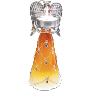 skleněný anděl 20cm,na 1 čajovou svíčku oranžový