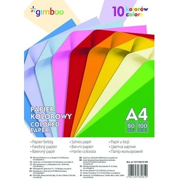 Farebný papier Gimboo A4 100 listov 80g 10 neónových farieb