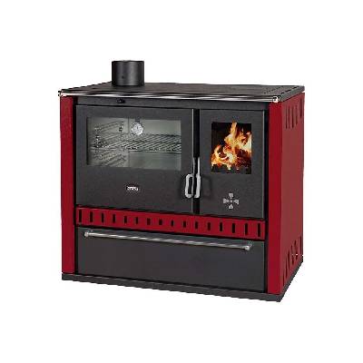 Sporák na tuhá paliva s teplovodním výměníkem PRITY GT W10 FI S DR, nerezová trouba, burgundy, levá