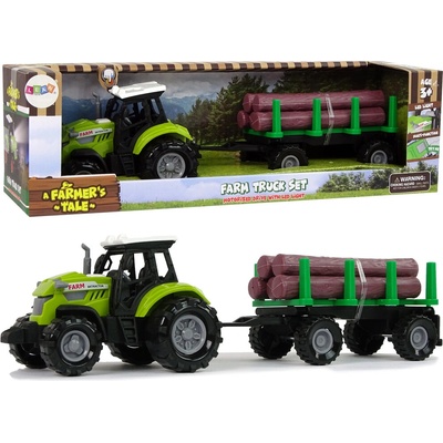 Mamido Zelený traktor s prívesom, balíky dreva, farma so zvukom