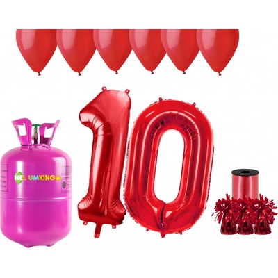 HeliumKing Helium párty set na 10. narozeniny s červenými balónky