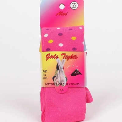 Детски чорапогащник в цикламен цвят с роза и цветни точки