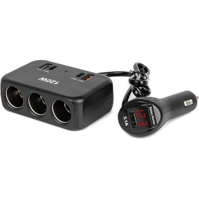 Prodlužovací zásuvka 2x USB-A 1x USB-C QC4.0 12/24V 120W 80cm AMiO-04366