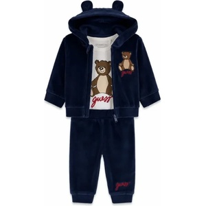 Guess Бебешки тъмносин комплект от 3 части с качулка с ушички и мече Guess Bear
