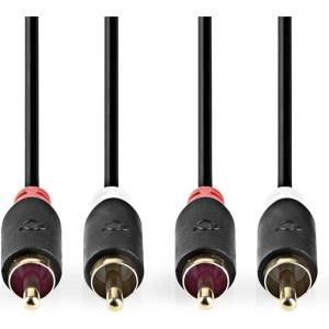 Nedis CABW24200AT20 Стерео аудиокабел 2x RCA мъжки, 2x RCA мъжки, позлатен, 2 m , кръгъл, антрацит (CABW24200AT20)