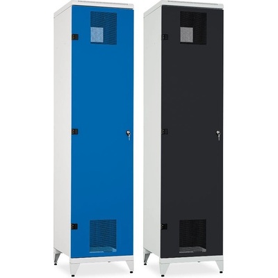 TRITON Skříň na lyže a snowboardy, 2155 x 520 x 600 mm pozink Vysoušecí systémy: bez, Provedení skeletu: kov modrá RAL 5005, Provedení dveří: kov šedá RAL 7035