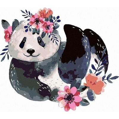 zuty Malování Podle Čísel Panda S Květinami 80 x 100 Cm Plátno