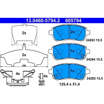 ATE Sada brzdových platničiek kotúčovej brzdy 13046057942