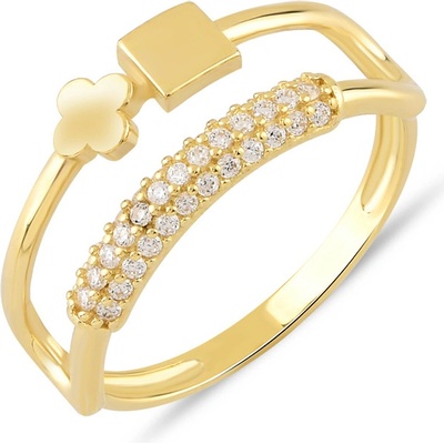 Lillian Vassago Zlatý prsten se čtyřlístkem, čtvercem a zirkony LLV06 GR167