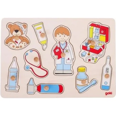 Goki - Дървен пъзел с дръжки - На доктор (57748)