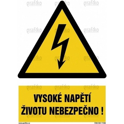 Grafiko | Pozor - elektrické zařízení - Text obrázku Vysoké napětí životu nebezpečno!, Materiál Hliník, Rozměr 297x210mm