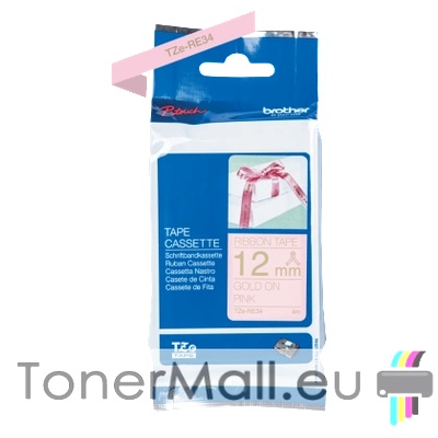 Brother Tape Gold on Pink Brother TZE-RE34