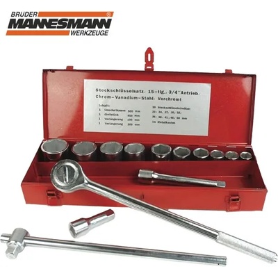 Brüder Mannesmann Комплект вложки с тресчотка 3/4, 22-50 мм, 15 бр. / mannesmann 296 / (m 296)