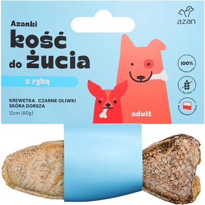 AZANKI Kost s krevetou a černými olivami v kůži tresky ve tvaru ryby 12 cm