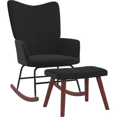 vidaXL Люлеещ стол с табуретка, черен, кадифе и PVC (327892)