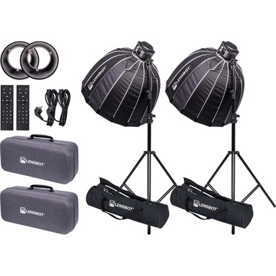 LENSBOT Core 330 RGB výkonné COB LED světlo + 2x stativ, 2x softbox s voštinou