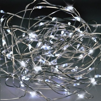Solight vánoční řetěz stříbrný 100x mini LED 10m 3 x AA studené světlo 1V54-W