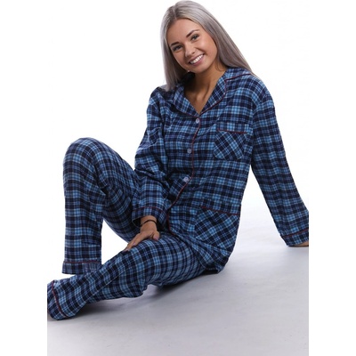 Modré kárované elegantní teplé flanelové dámské 1DF0021