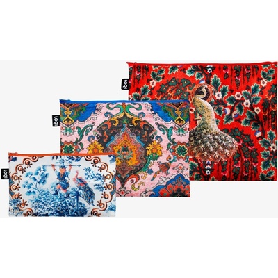 Loqi taštičky na zips 3 ks Decorative Art Tapestry Toile de Jouy Peacock
