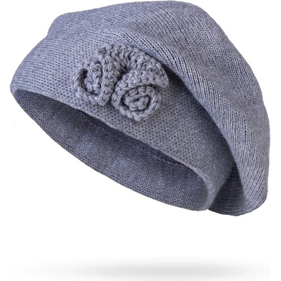 Biju dámský pletený baret s květinou šedé 7100221