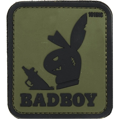 Gumová nášivka 101 Inc nápis Badboy - olivová