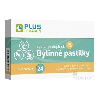 Plus Lekáreň Bylinné pastilky bez cukru šalvia ženšen vitamín C 24 pastiliek