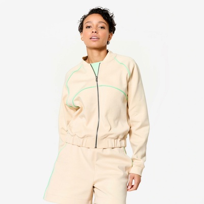 Domyos Dámska bomber bunda na zips béžová so zelenou lemovkou