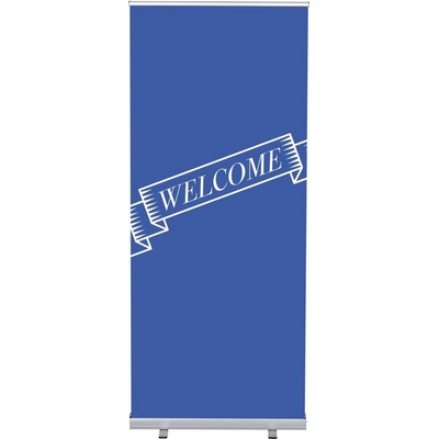 Jansen Display Set Roll-baneru Budget s vytištěným motivem, Přivítání, modrý, anglicky, 870 x 2080 mm