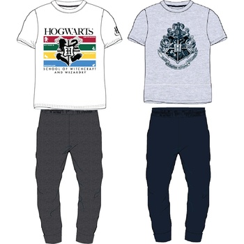 Harry Potter Hogwarts pánské pyžamo kr.rukáv bílo šedé