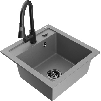 Mexen Vito гранитна мивка с 1 отделение и кухненски кран Elia, сив - 6503-71-670101-70-B (6503-71-670101-70-B)