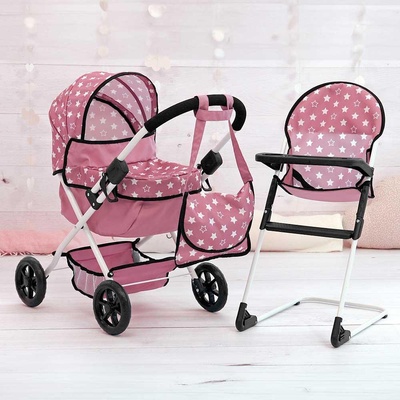 Bayer Design Количка за кукли с чанта cosy и столче за хранене розови (1012172f)